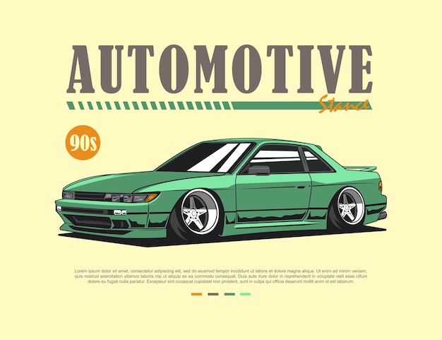 Dessins De Tshirt D'illustration De Voiture Des Années 90 Dans Le Graphique D'illustration De Style Vectoriel