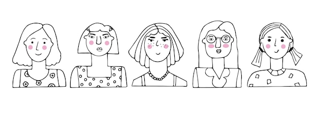 Dessins de visages féminins avec différentes émotions et humeurs Avatar pour les réseaux sociaux