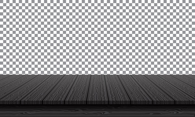 Dessus de table en bois noir réaliste sur fond de transparence
