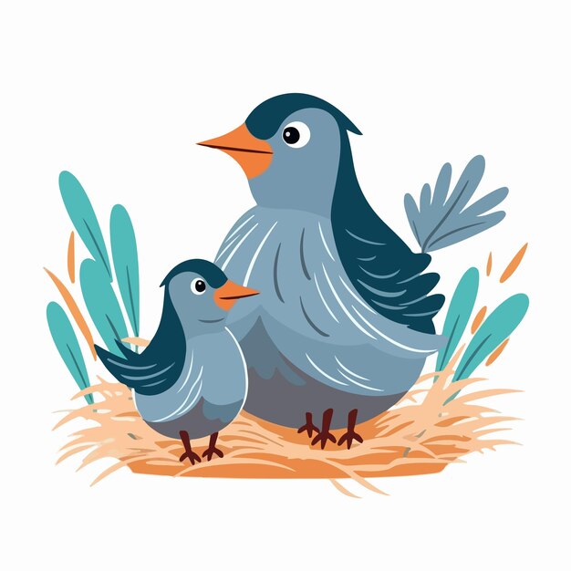 Vecteur détail simple dessin animé mère oiseau avec deux petits clipart