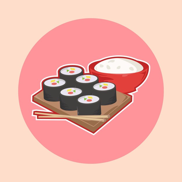 Détails de sushi des ingrédients de la cuisine japonaise baguettes de poisson et assiette Illustration vectorielle