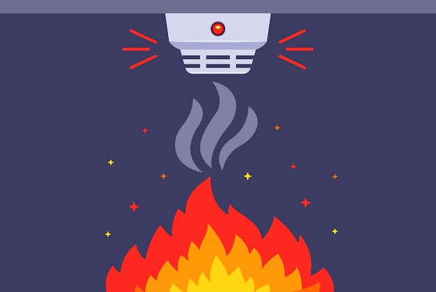 Détecteur De Fumée Contre Incendie Intérieur. Détecteur De Fumée De Bâtiment. Illustration Vectorielle Plane