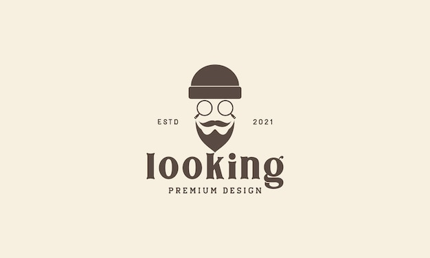 Détective Homme Tête Vintage Avec Barbe Logo Symbole Vecteur Icône Illustration Graphisme