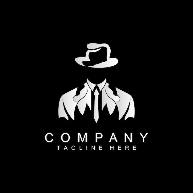 Detective Man Logo Design Mafia Detective Fashion Tuxedo And Hat Illustration Vector BlackMan Business Icon