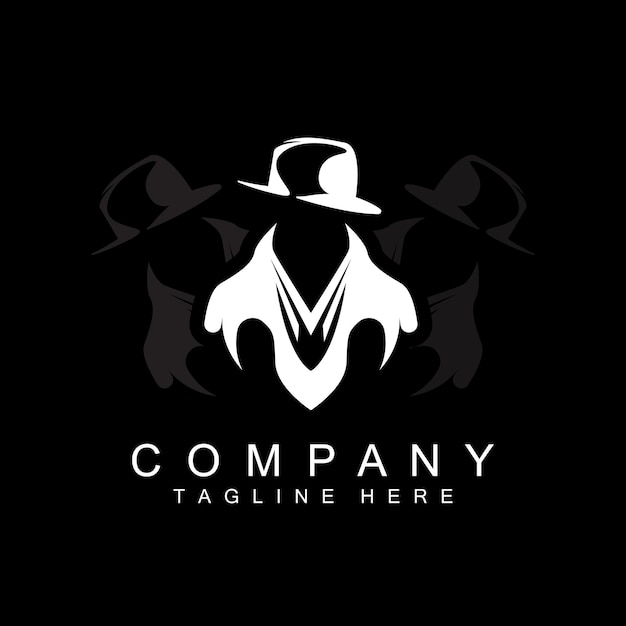 Detective Man Logo Design Mafia Detective Fashion Tuxedo And Hat Illustration Vector Blackman Business Icon