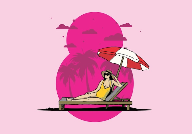 Détendez-vous Sur La Chaise De Plage Sous L'illustration Du Parapluie