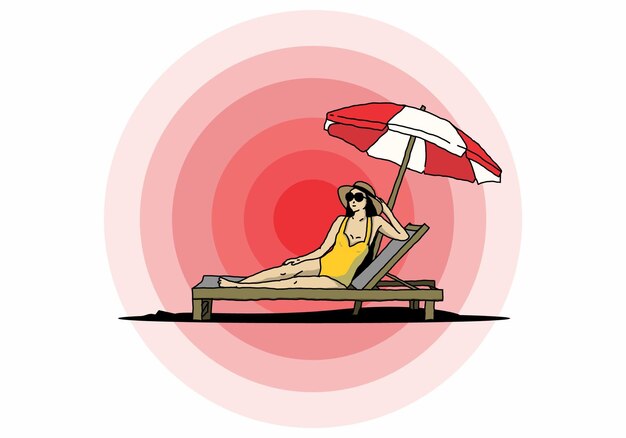 Détendez-vous Sur La Chaise De Plage Sous L'illustration Du Parapluie