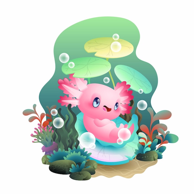 Détendez-vous Illustration Vectorielle Axolotl, Jolie Salamandre Rose