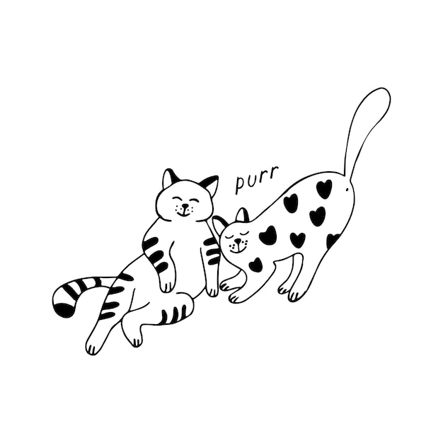 Deux Adorables Chats Dans Un Style Doodle