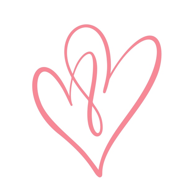 Deux amoureux rouges s'épanouir coeur Saint Valentin carte calligraphie vectorielle à la main Décor pour carte de voeux