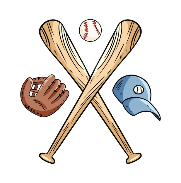 Deux Battes De Baseball Croisées Et Balle, Logo De Sport Icône