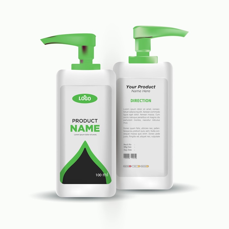 Vecteur deux bouteilles de produit sont affichées sur un fond blanc