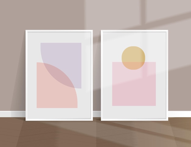 Deux cadres blancs avec un dessin sur le sol Maquette vectorielle