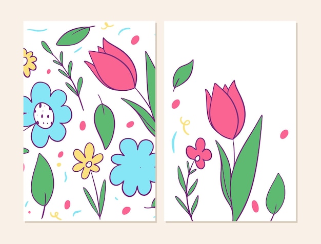 Deux Cartes Avec Des Fleurs. Style De Bande Dessinée.