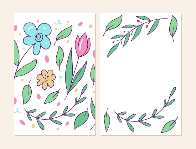 Deux Cartes Avec Des Fleurs. Style De Bande Dessinée.