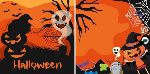 Deux cartes d&#39;Halloween avec jack-o-lanterne