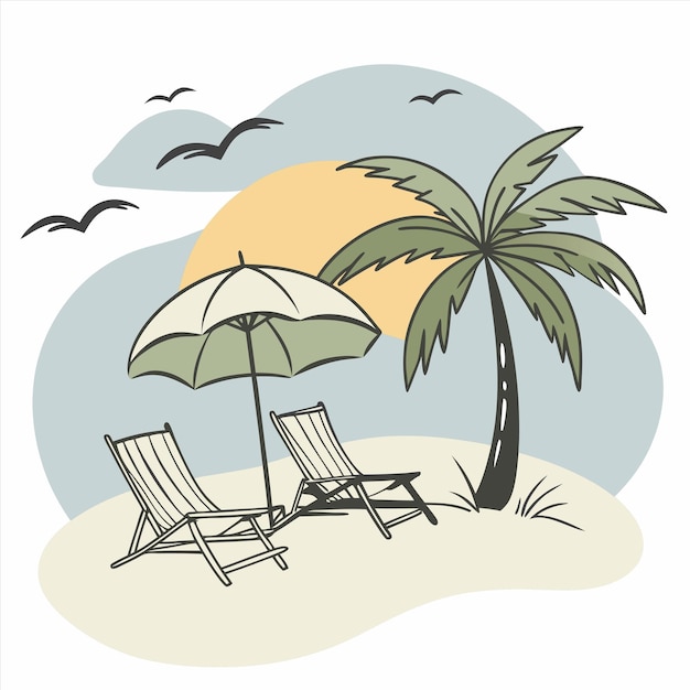 deux chaises de plage et un parapluie sont sur une plage