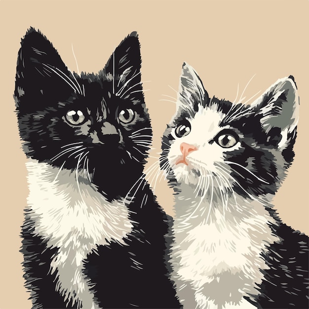 deux chats noirs et blancs regardent la caméra