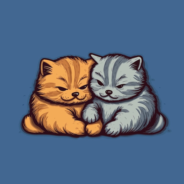 Deux Chats Sont Allongés L'un à Côté De L'autre Et L'un A Un Fond Bleu.