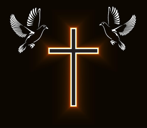 Vecteur deux colombes volant avec un symbole de la religion croix colombe de la paix illustration vectorielle