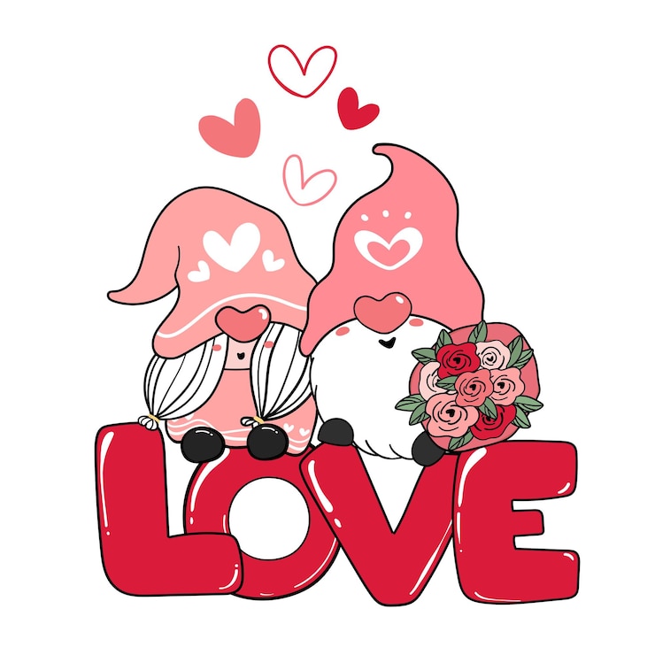 Vecteur deux couple romantique gnome valentine.