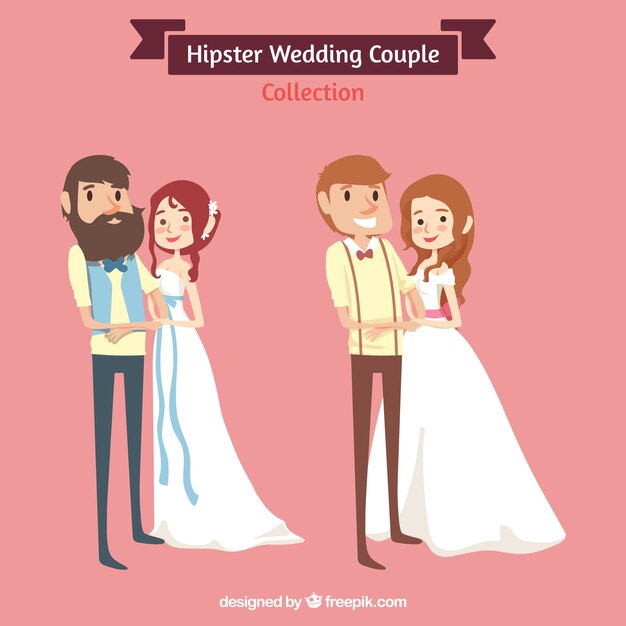 Vecteur deux couples de mariage, le style hipster