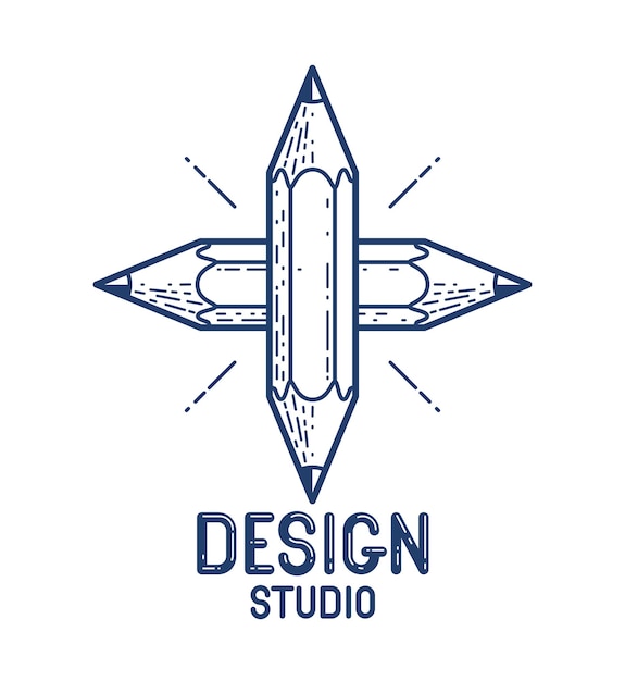 Deux crayons croisés vecteur simple logo ou icône tendance pour designer ou studio, concours créatif, équipe de designers, style linéaire.