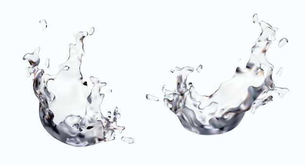 Deux éclaboussures différentes d'eau cristalline dans des variations différentes