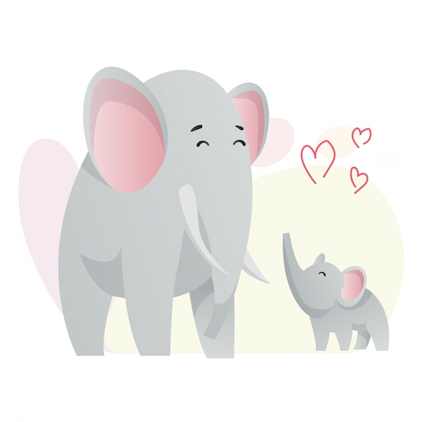 Deux éléphants Se Regardent. Animaux Maman Et Bébé. Dessins Animés Animaux Mignons Dans Un Style Plat. Imprimer Pour Les Vêtements. Illustration