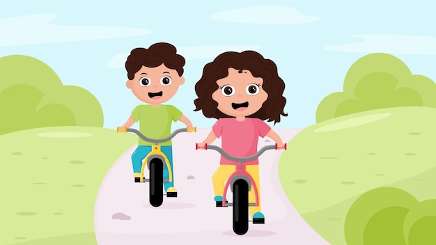 Deux Enfants Garçon Et Fille à Vélo