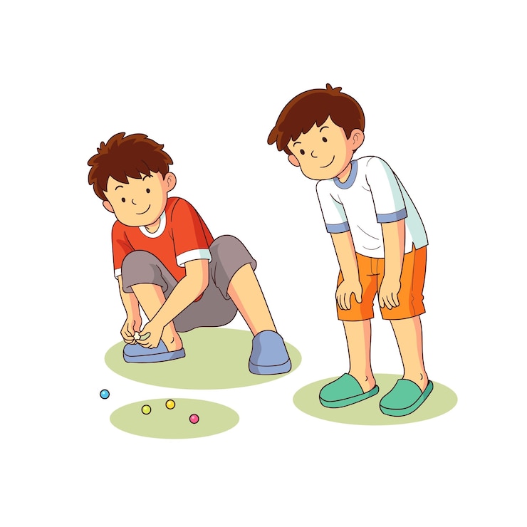 deux enfants jouant aux billes