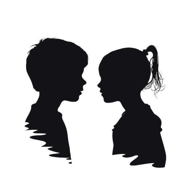 Vecteur deux_enfants_tête_silhouette_vector_illustré