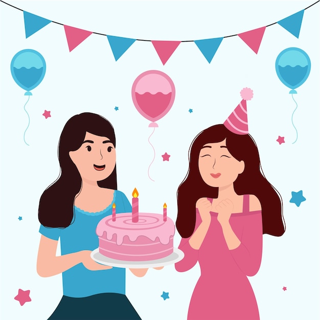 Deux femmes célèbrent la fête d'anniversaire.