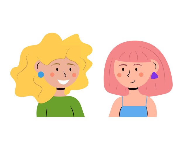 Vecteur deux femmes qui se parlent des amies heureuses ont une conversation illustration vectorielle plane