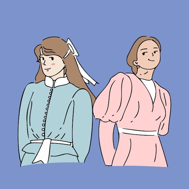 Deux fille tenant les mains derrière le dos, illustration de concept de solidarité de femmes