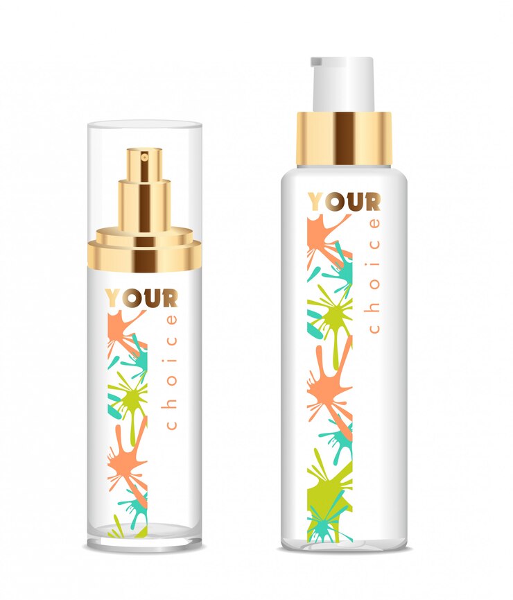 Deux flacons cosmétiques transparents au design original.