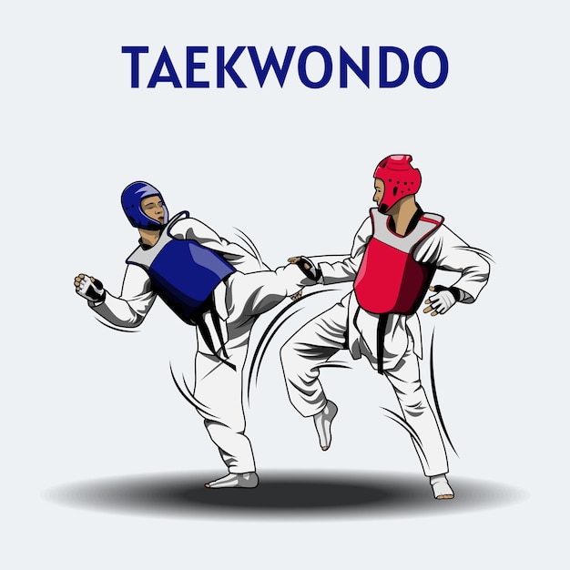 Vecteur deux garçons qui se battent dans une compétition de taekwondo