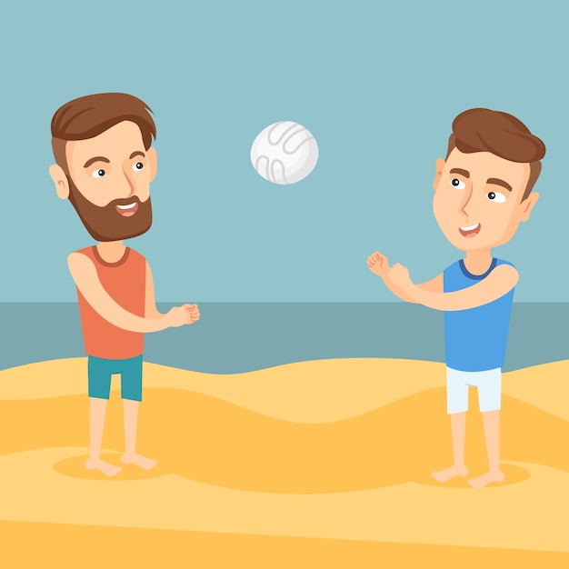 Deux Hommes Jouent Au Volleyball De Plage.