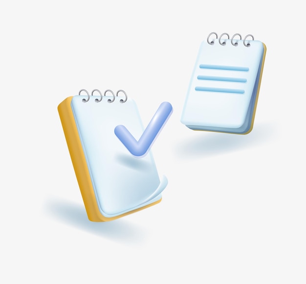 Vecteur deux icônes de destination du bloc-notes symbole du document de la liste de contrôle du presse-papiers affaires le concept d'illustration vectorielle 3d de l'éducation
