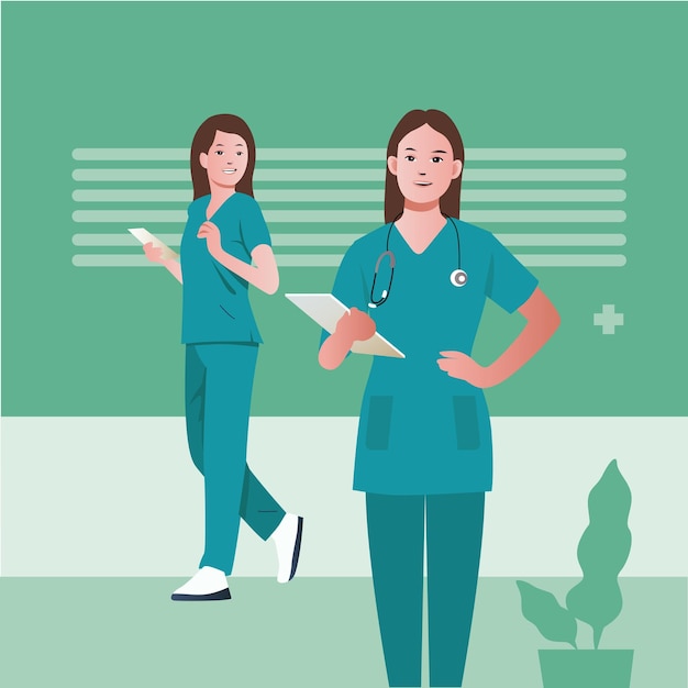 Vecteur deux infirmières sourient saluant la journée des infirmières