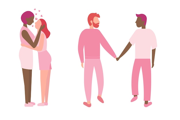 Deux Lesbiennes Amoureuses étreignant Aiment Rencontrer Illustration Vectorielle Couple Lgbt à Un Rendez-vous Romantique