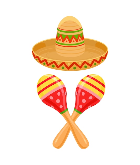 Deux lumineux décorés d'un maracas de l'attribut de vacances mexicain et d'un sambrrero