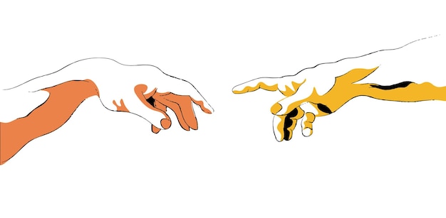 Vecteur deux mains création d'adam michelangelo vecteur mains orange