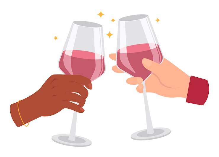 Vecteur deux mains avec des verres de vin rose cheers graphique vectoriel