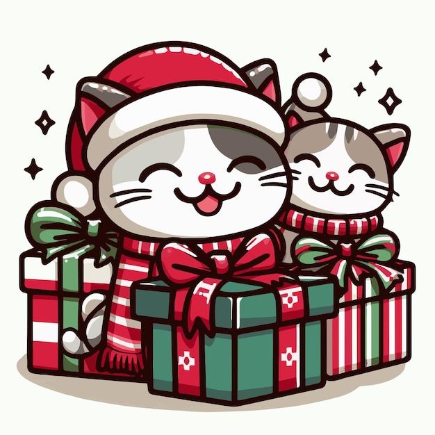 deux mignons chats et un cadeau de Noël