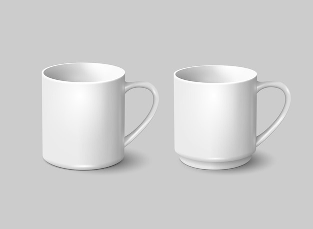Deux modèles de tasses de thé blanches et de tasses à café