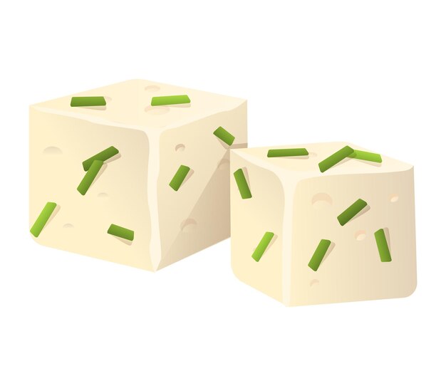 Vecteur deux morceaux de fromage feta avec de la chouette verte illustration réaliste de produits laitiers délicieux grec