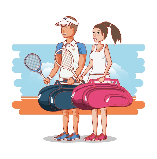 Vecteur deux personnages de tennis joueurs