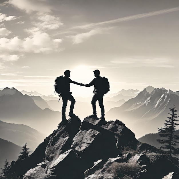 Deux Personnes Debout Sur Une Montagne Avec Des Montagnes En Arrière-plan