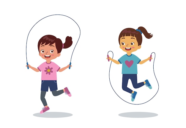 deux petites filles jouent joyeusement à la corde à sauter